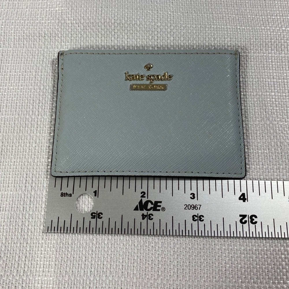 Kate Spade New York Saffiano Leather Card Holder Light Blue Gold Slim Wallet - Picture 4 of 5